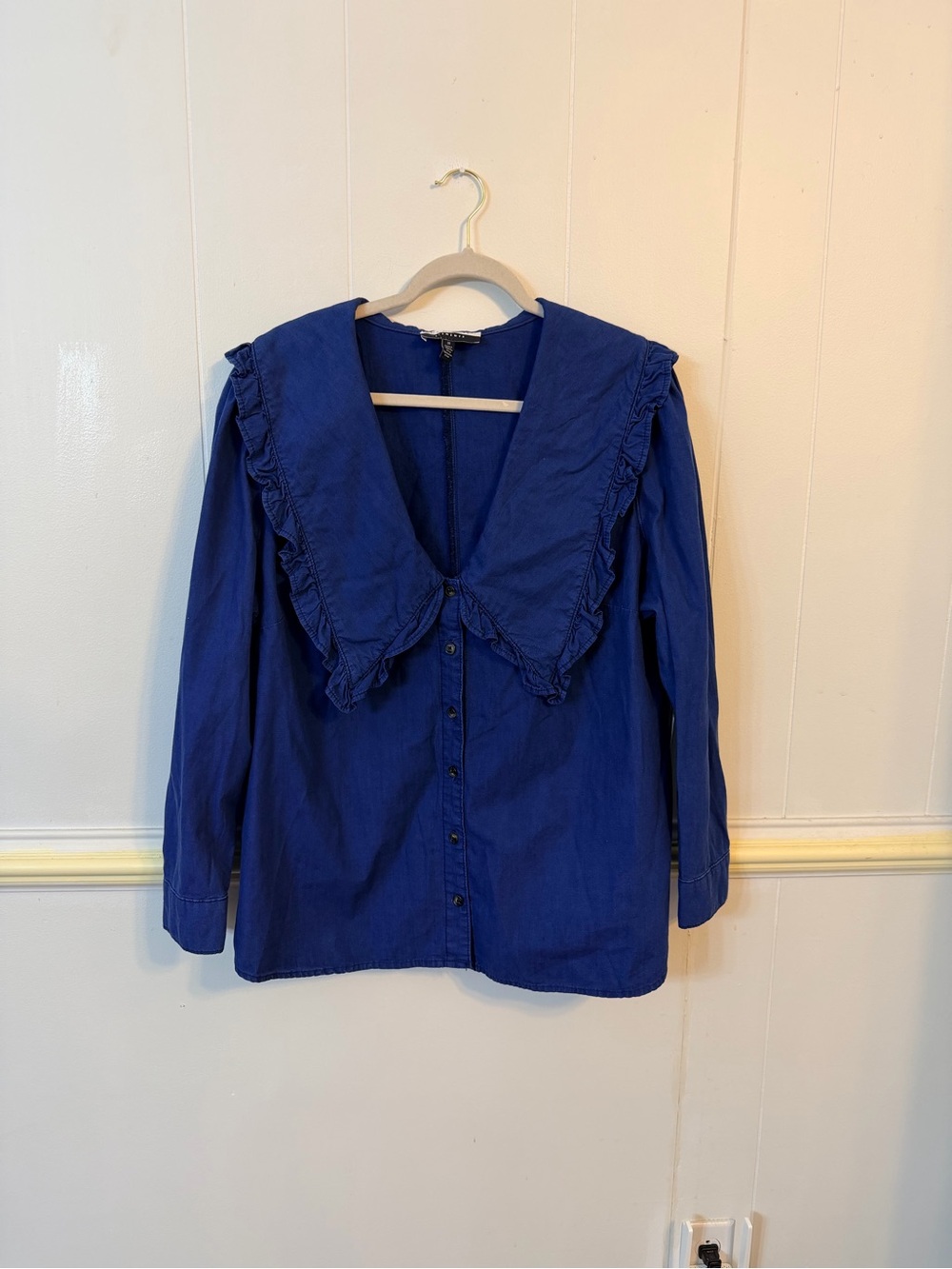 NWT Eloquii Deep Blue Ruffle Collar Button-Down Blouse - Size 20